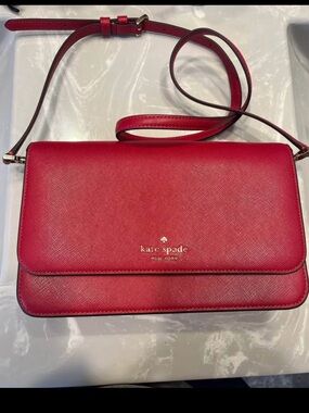 kate spade Red Leather Saffiano Crossbody Bag with Gold Logo